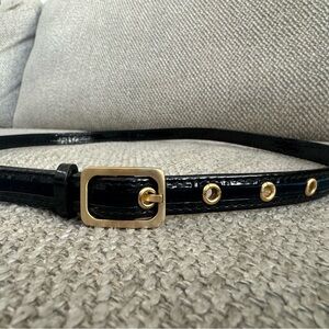 Cole Haan Black Leather with Blue Velvet and Gold Buckle Belt